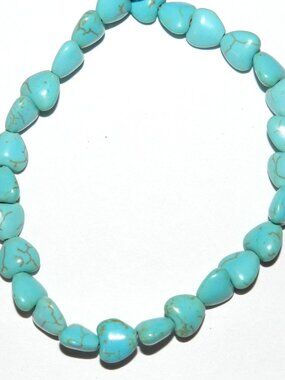 Blue-Green Turquoise 8mm Flat Puffed Heart Magnesite Gemstone Beads 15" NG1920